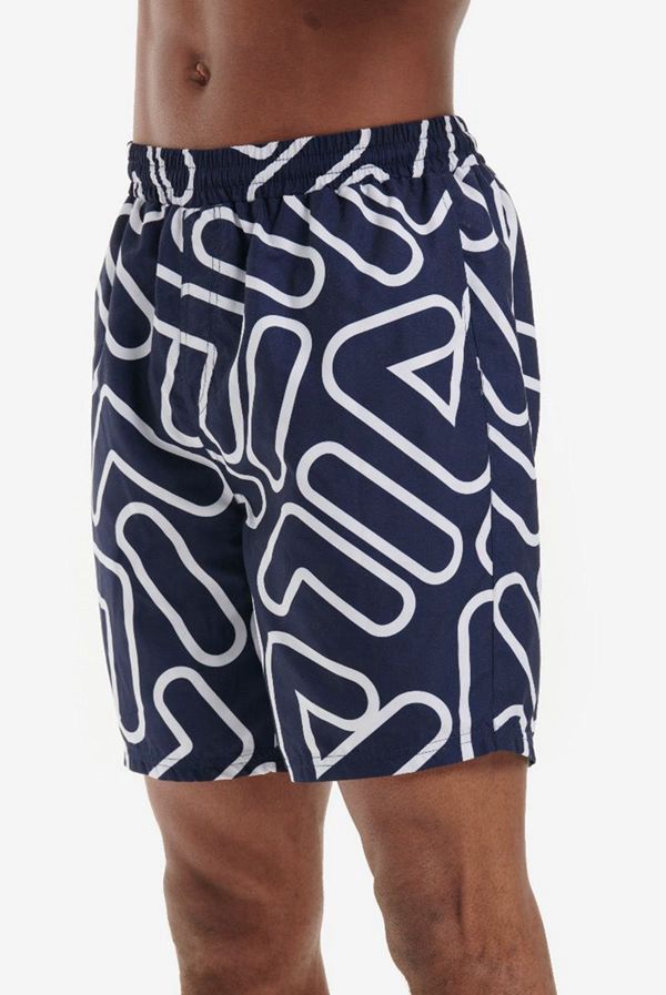 Fila Yash Outline Print Swim Men's Shorts - Navy/White,NZ 502-71396